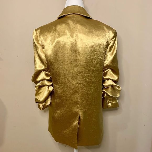 Cinq a Sept Satin Kylie Blazer Size 2 Small Metallic Gold Notched Lapel - Picture 6 of 12
